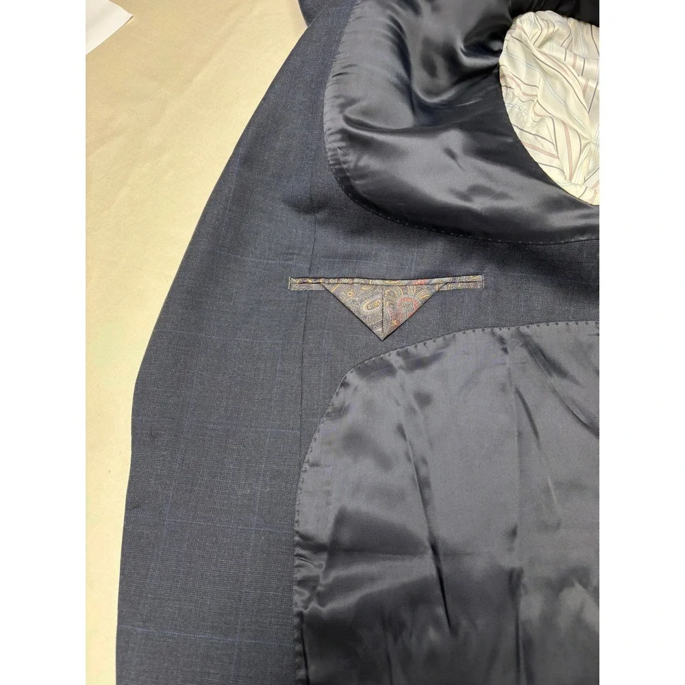Lauren Ralph Lauren Mens 48R Wool Suit‎ Jacket Navy Blue Windowpane Blazer